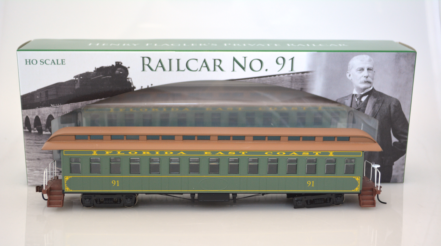 rail car model and box depicting Henry Flagler